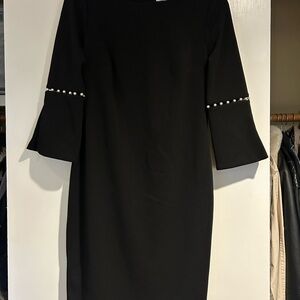 Calvin Klein Black Dress with Pearl Sleeve Detail